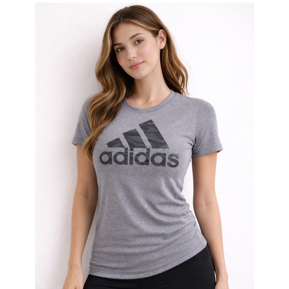 Adidas Gray Logo Graphic Short Sleeve T-Shirt Athletic Casual Youth Large 14/16